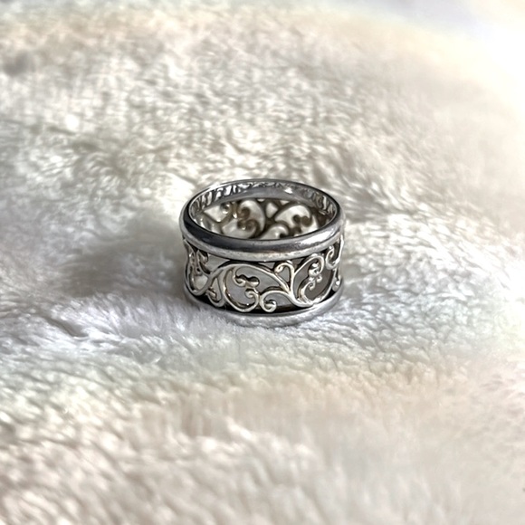 💍 ELEGANT STERLING SILVER VINE LACE CUT-OUT DESIGN 1/2” BAND RING Size 7 - Picture 2 of 10